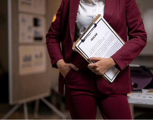 Person in a suit holding a resume, prepared for a full systems engineering position.