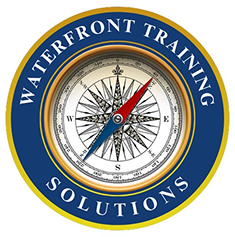 Waterfront Training Solutions logo with a compass, symbolizing expert training and guidance for veteran operators.