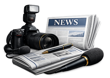 Press equipment, including a camera and microphones, for a news feature on veteran operators.