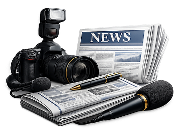 Press equipment, including a camera and microphones, for a news feature on veteran operators.