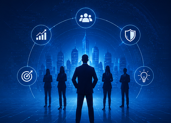 Team focused on mission readiness with icons for goals, growth, security, and innovation.