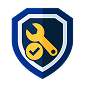 Shield with wrench and checkmark, symbolizing mission readiness and preparation.