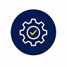 Gear icon with checkmark, symbolizing mission readiness.
