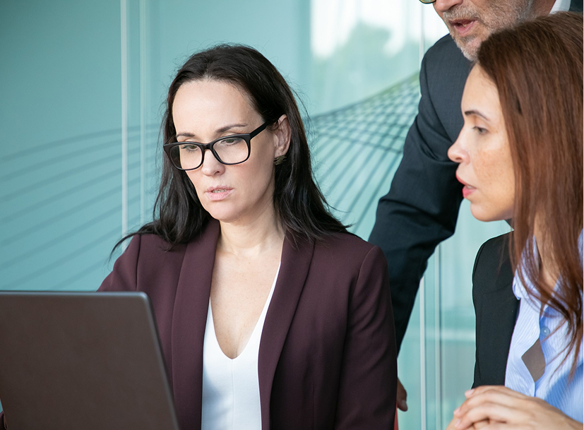 IT Leadership Track professionals collaborating on a laptop.