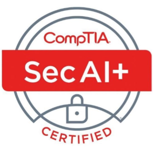 Official CompTIA SecAI+ certification badge for cybersecurity professionals.